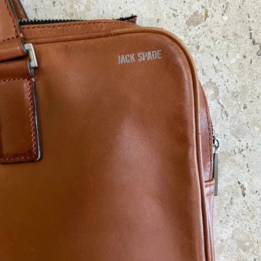 JACK SPADE Tan Solid Leather Briefcase Bag